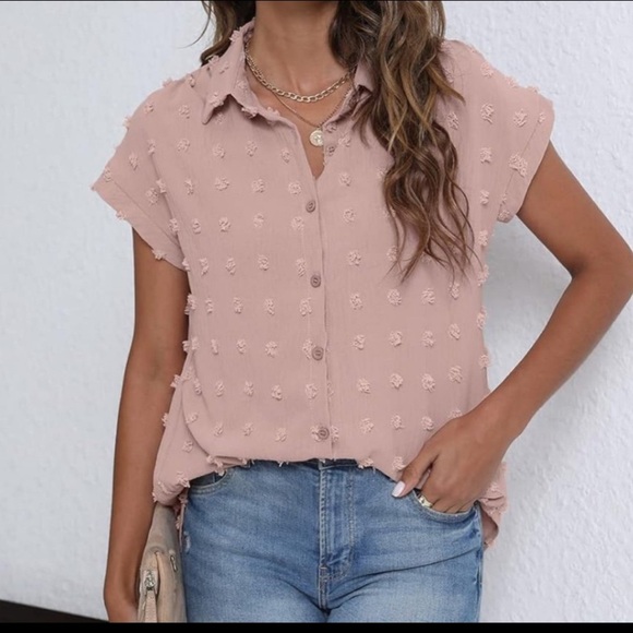 BOTHENIAL Women Pink Button Down Chiffon Blouse Size Medium - Picture 1 of 8